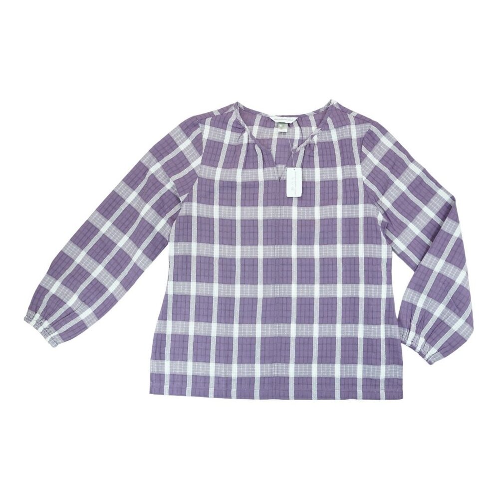 NWT Christopher & Banks Women's Purple & White Plaid Blouse Size Medium MSRP $45